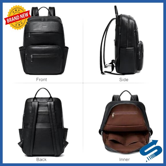 Leather Laptop Backpack Vegan Leather Large Capacity Travel Daypack Business - Picture 6 of 6